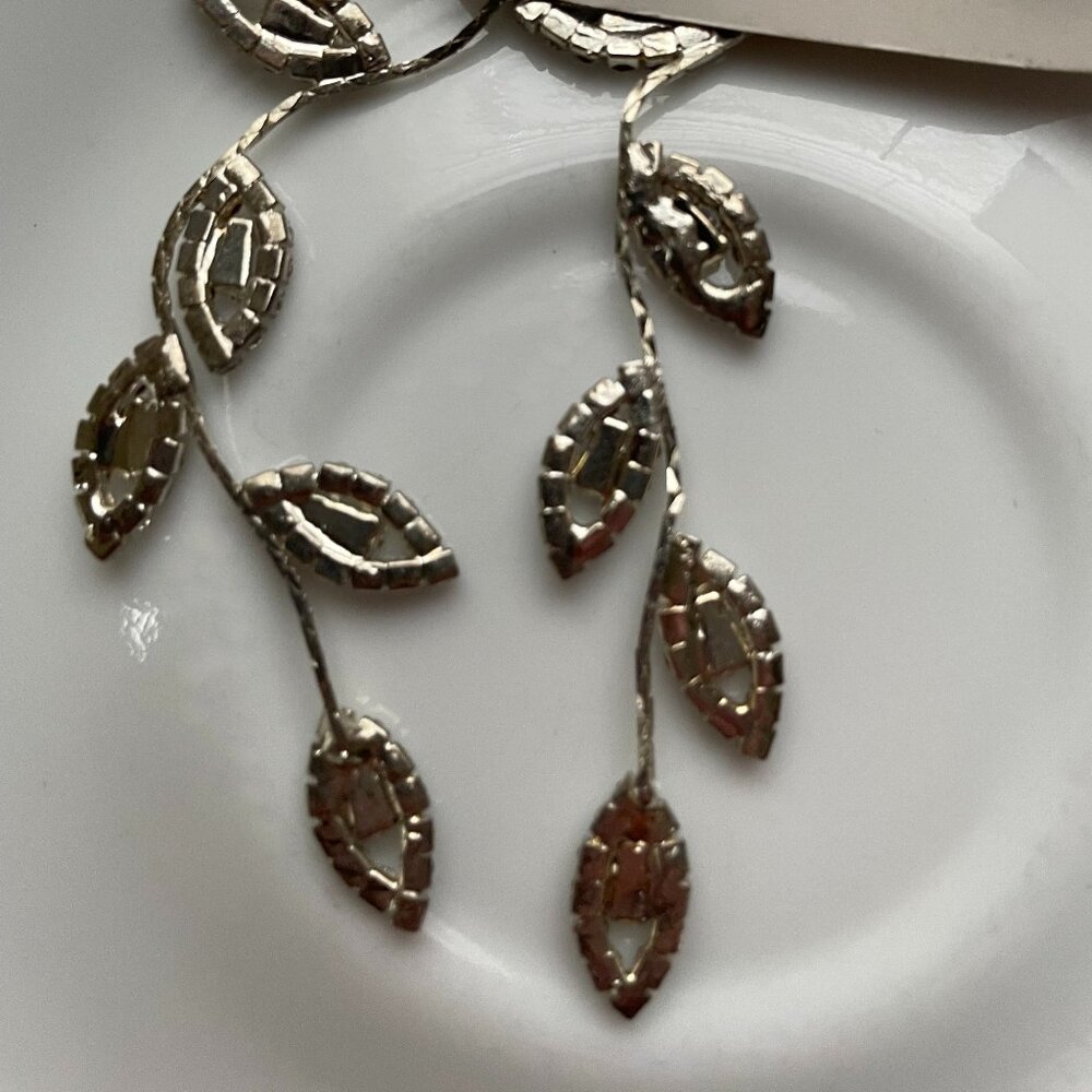 Silver Long Leaf Drop Earrings Dangle, Sparkle St… - image 3